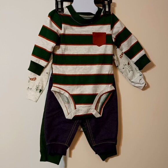 NWT~Carters' Baby Boys 4 Piece Set: 2 Long Sleeve Bodysuits + 2 Pants (Size: 6M) - Picture 2 of 4